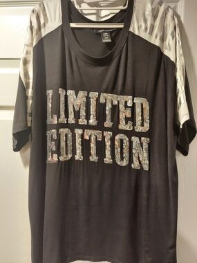 Ashley Stewart Black Sequin 'LIMITED EDITION' Jersey Tee